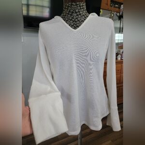 V-Neck Hooded Long Sleeve Light Sweater